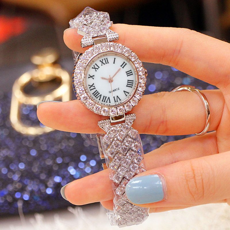 Módne Rímsky Vzor Diamantové Dámske Hodinky Quartz Watch Náramok