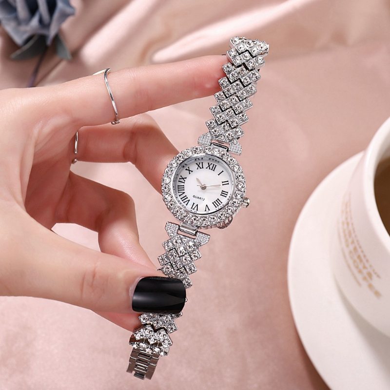 Módne Rímsky Vzor Diamantové Dámske Hodinky Quartz Watch Náramok