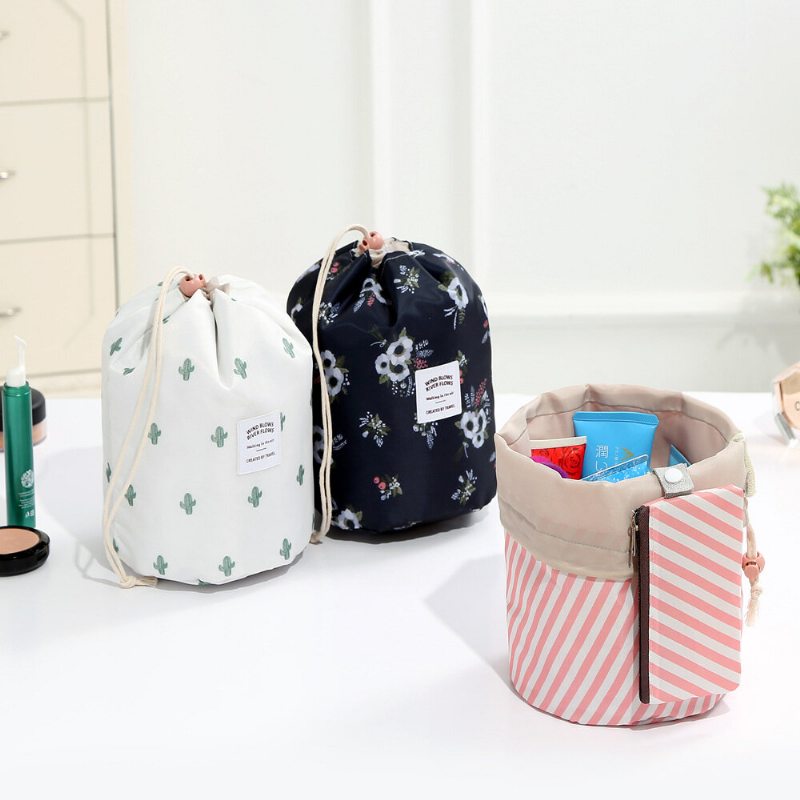 Oxford Cloth Travel Cosmetic Organizer Farebná Cylindrická Kozmetická Taška So Sťahovacou Šnúrkou