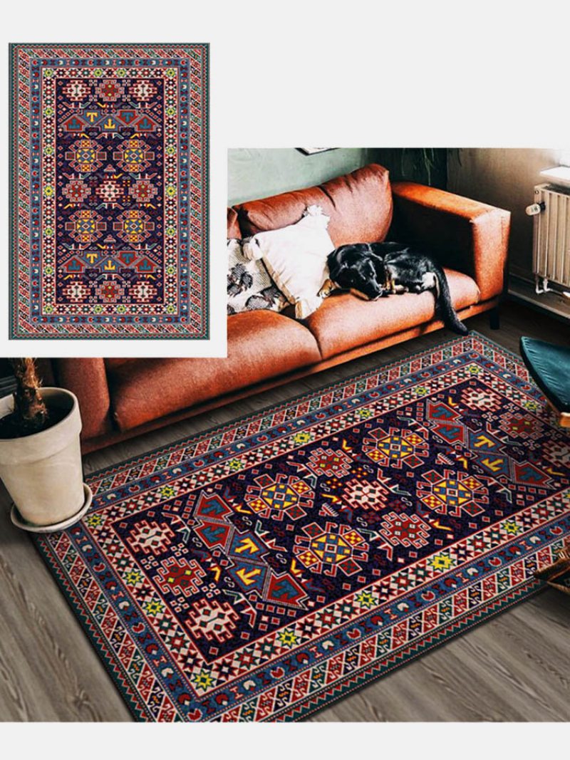 1ks Bohemia Style Retro Ethnic Overlay Geometrický Vzor Obývacia Izba Jedáleň Spálňa Stôl Nočný Sedenie Protišmykový Koberec