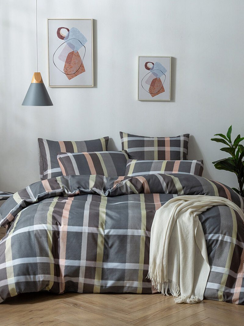 2/3 Ks Stripes Plaid Modern Contrast Color Súprava Obliečky Na Vankúš Obliečka Na Dospelí Posteľnej Bielizne S Manželskou Posteľou King