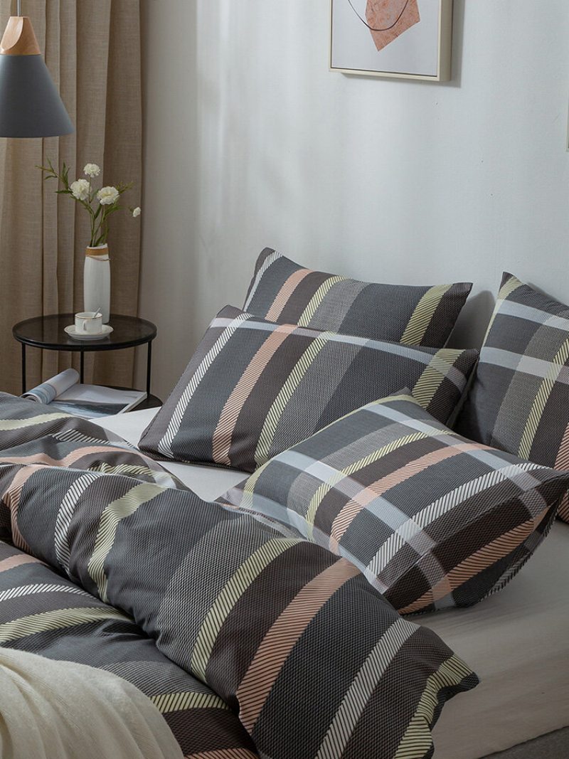 2/3 Ks Stripes Plaid Modern Contrast Color Súprava Obliečky Na Vankúš Obliečka Na Dospelí Posteľnej Bielizne S Manželskou Posteľou King