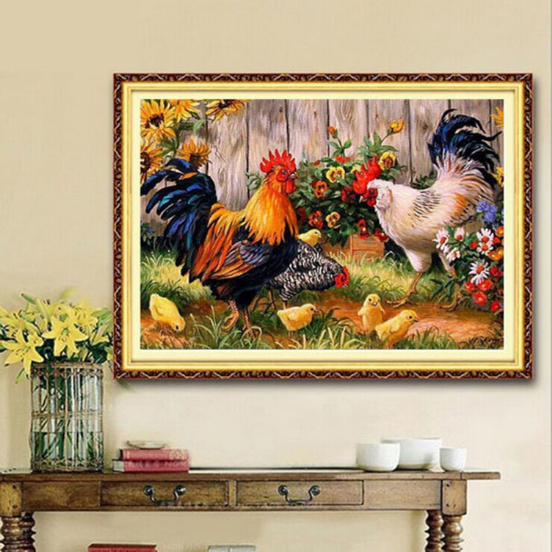 30 X 40 cm Animal Cock Family Súprava Na Krížikové Vyšívanie Diamantmi Z Kamienkovej Maľby