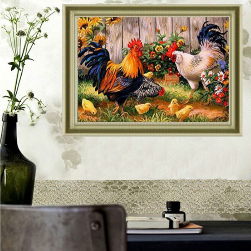 30 X 40 cm Animal Cock Family Súprava Na Krížikové Vyšívanie Diamantmi Z Kamienkovej Maľby