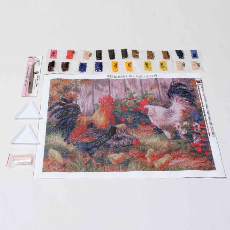 30 X 40 cm Animal Cock Family Súprava Na Krížikové Vyšívanie Diamantmi Z Kamienkovej Maľby