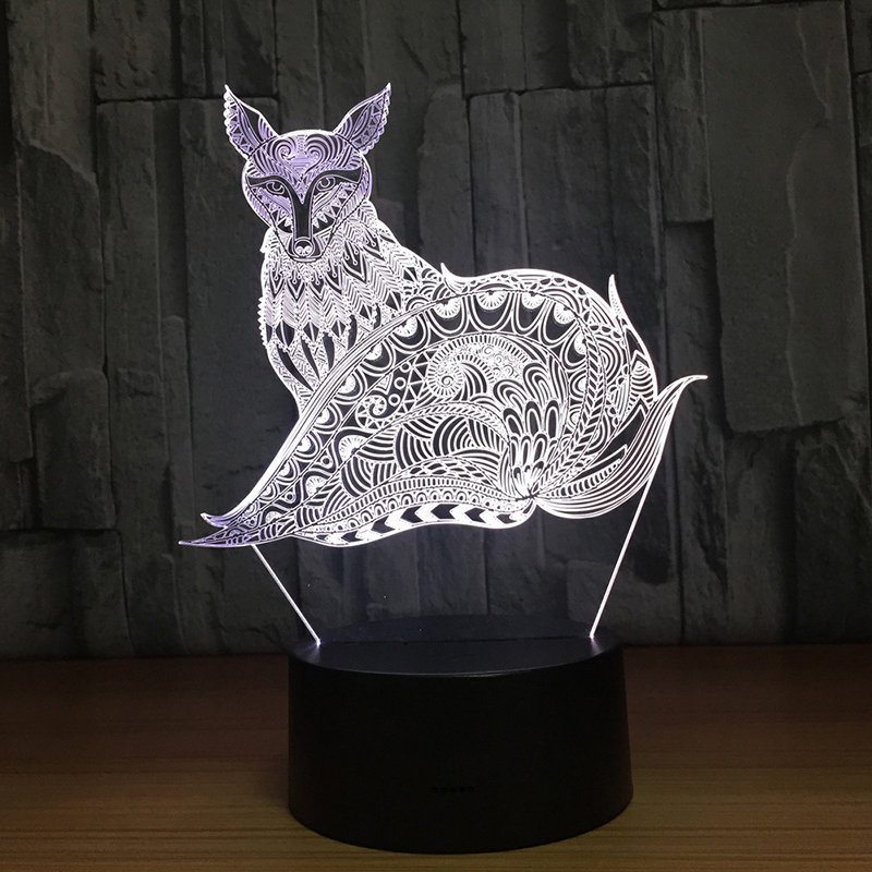 3d Fox Nočné Osvetlenie Stolové Lampy S Optickou Ilúziou 7 Svetiel Ktoré Menia Farbu Stolová Lampa Led