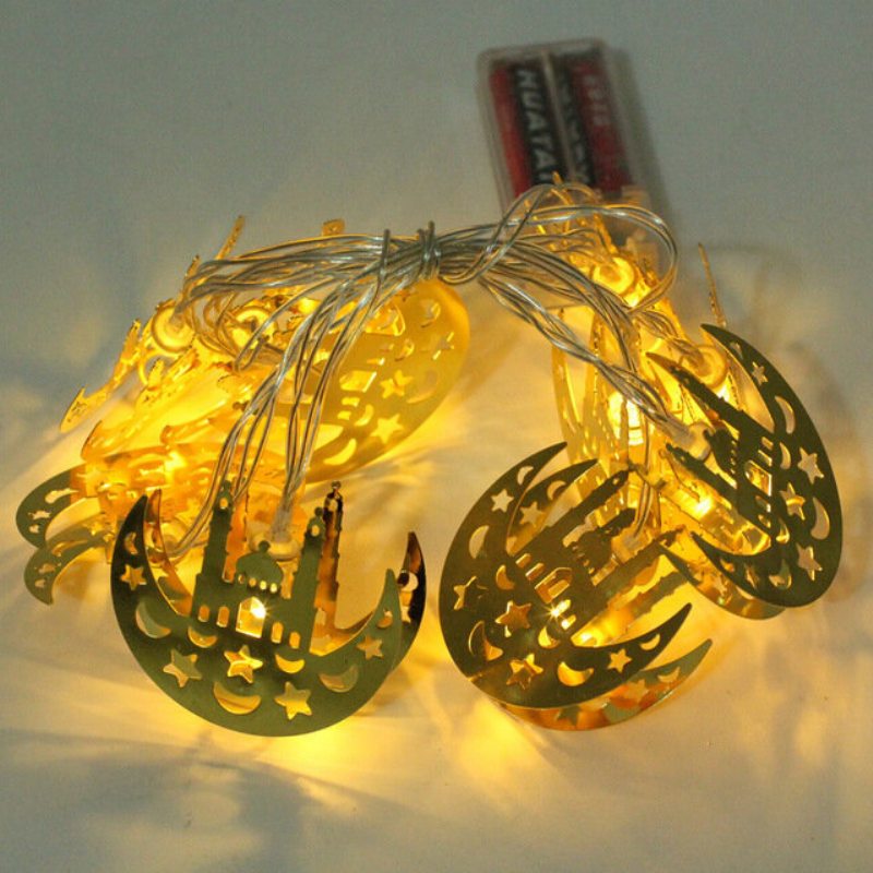 Islamský Eid Moslimský Ramadán Dekorácie Led Hviezda Mesiac String Light Ornament Lucerna