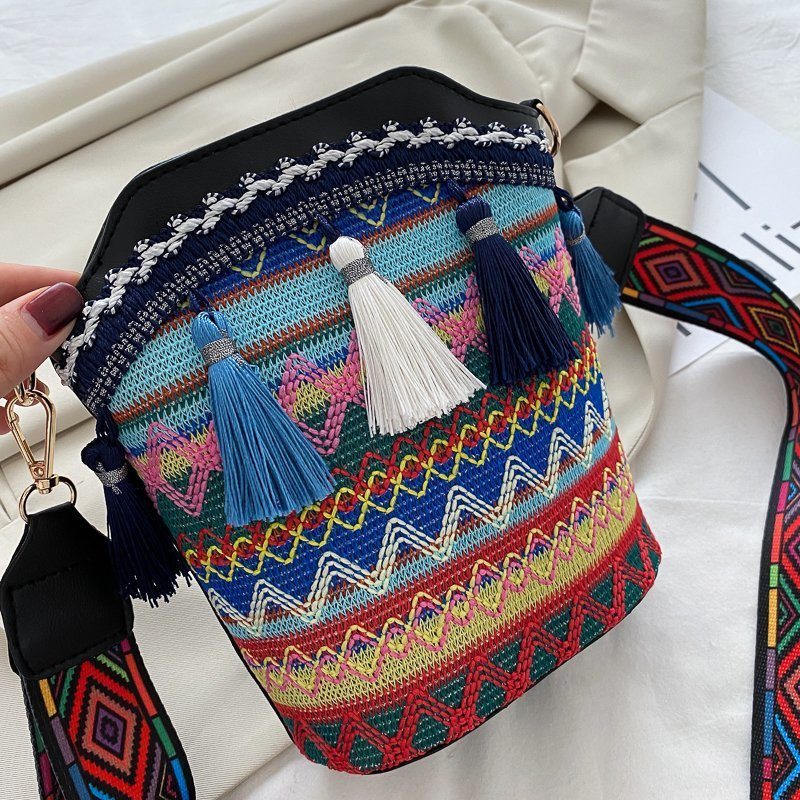 2023 Individuálna Taška Cez Rameno V Etnickom Štýle Tassel Woven Bucket Bag Pre Ženy