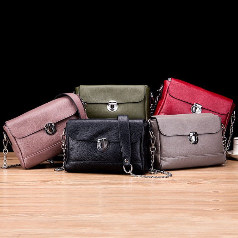 Dámska Crossbody Kabelka Z Pravej Kože Vintage High-end Taška Cez Rameno S Retiazkou