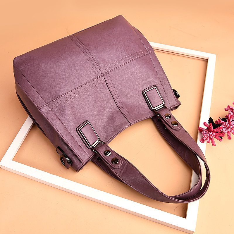 Dámska Kabelka Na Voľný Čas Patchwork Z Mäkkej Kože Dvojvrstvová Veľkokapacitná Crossbody