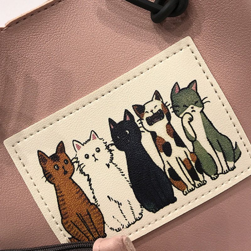 Dámska Kabelka S Roztomilým Vzorom Mačky Pu Kožená Mini Crossbody