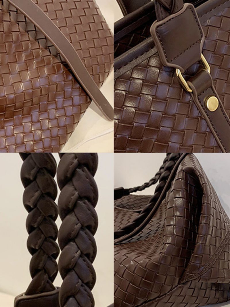 Dámska Kabelka Vintage Pu Leather Weave Veľkokapacitná Cez Rameno