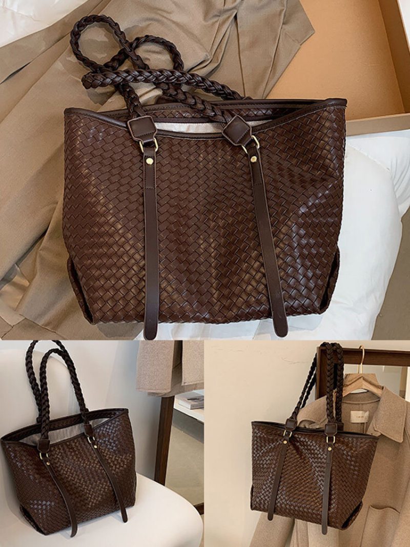 Dámska Kabelka Vintage Pu Leather Weave Veľkokapacitná Cez Rameno