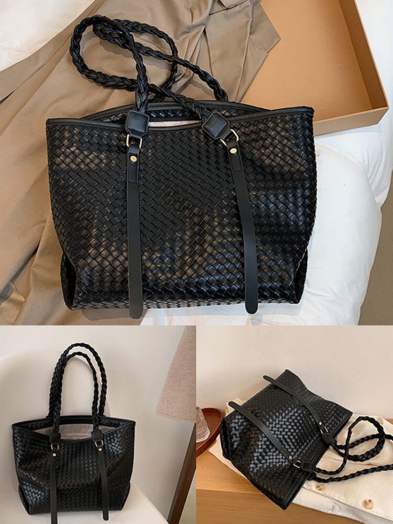 Dámska Kabelka Vintage Pu Leather Weave Veľkokapacitná Cez Rameno