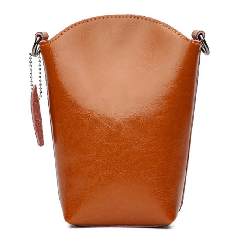 Dámska Taška Z Pravej Kože Vintage Bucket Bag Pevná Na Telefón Leisure Mini Crossbody