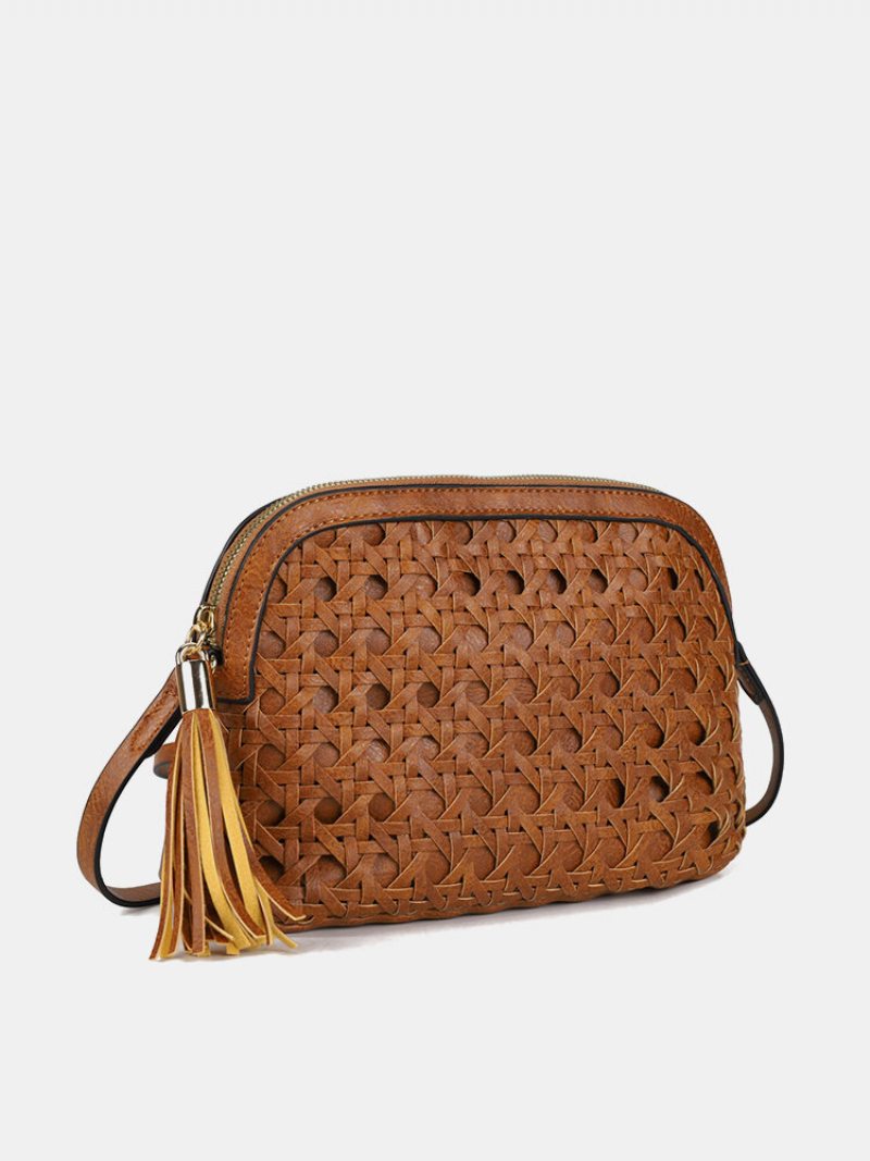 Dámska Umelá Koža Vintage Tessel Veľkokapacitná Crossbody Kabelka Módna Tkaná Taška