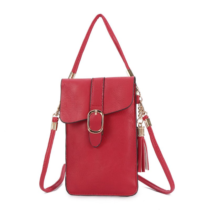 Dámske Pu Kožený Dotykový Displej 5.5-palcový Telefón Tašky Tassel Crossbody