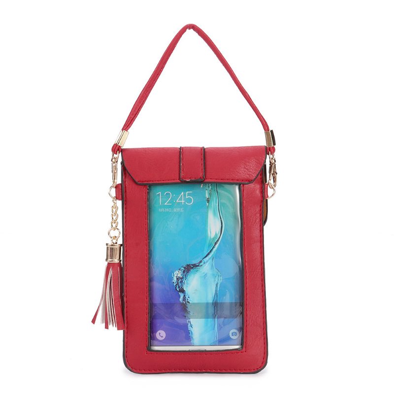 Dámske Pu Kožený Dotykový Displej 5.5-palcový Telefón Tašky Tassel Crossbody