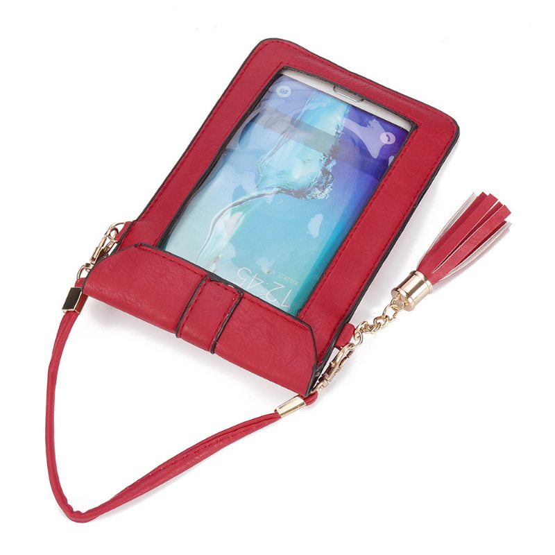 Dámske Pu Kožený Dotykový Displej 5.5-palcový Telefón Tašky Tassel Crossbody