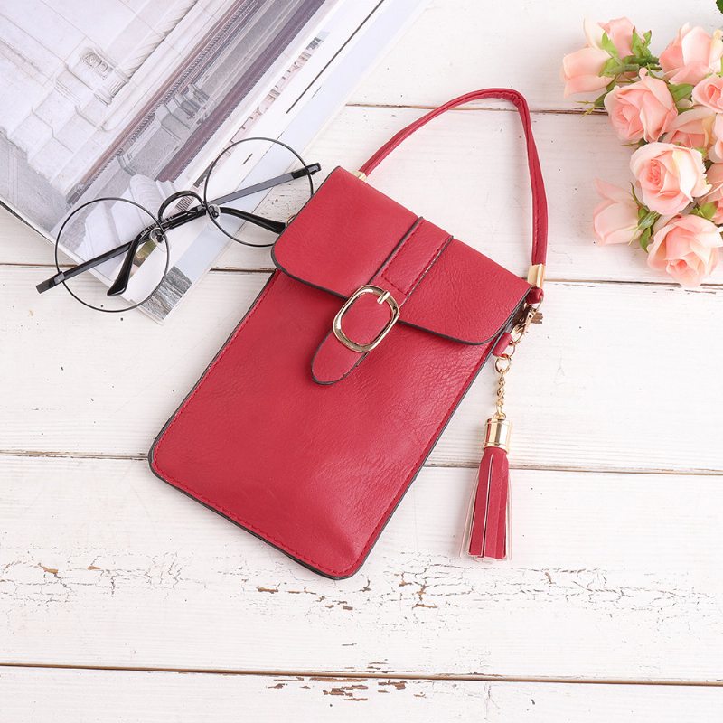 Dámske Pu Kožený Dotykový Displej 5.5-palcový Telefón Tašky Tassel Crossbody