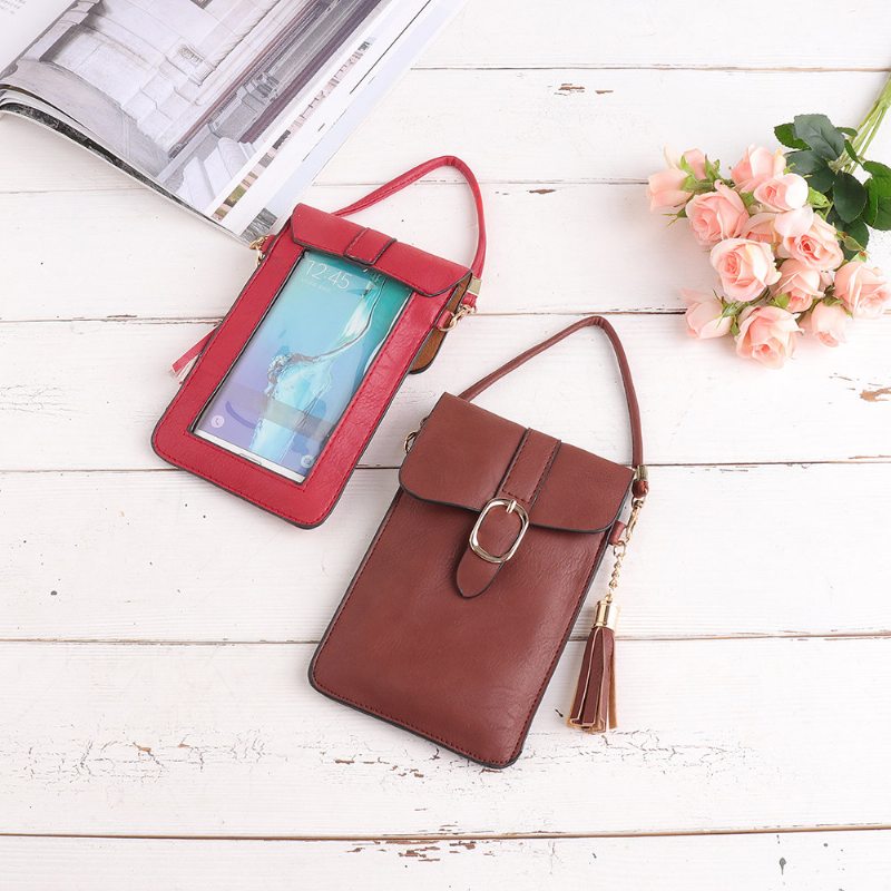 Dámske Pu Kožený Dotykový Displej 5.5-palcový Telefón Tašky Tassel Crossbody