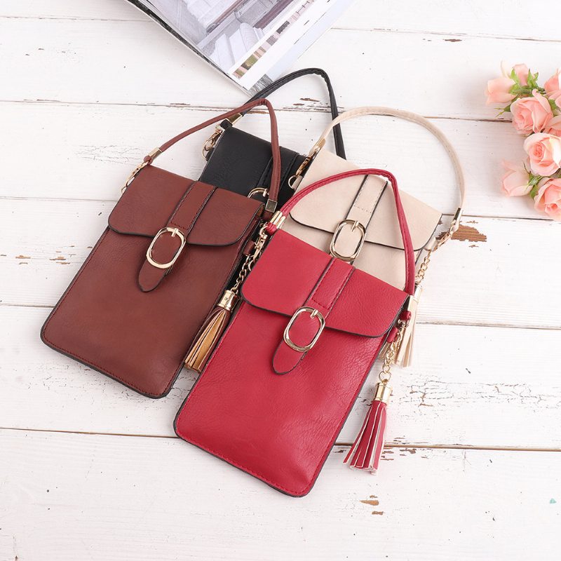 Dámske Pu Kožený Dotykový Displej 5.5-palcový Telefón Tašky Tassel Crossbody