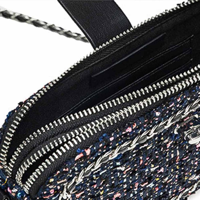 Delicate Paillette Twill Corduroy Mini Prešívaná Retiazka Cez Rameno Módna Dvojposchodová Tmavomodrá Crossbody Kabelka