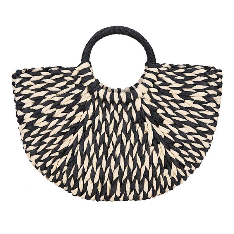 Efektná Elegantná Dámska Kabelka Zo Slamy V Kontrastnej Farbe Minimalist Arch Vacation Beach Hand Bag Pre Ženy