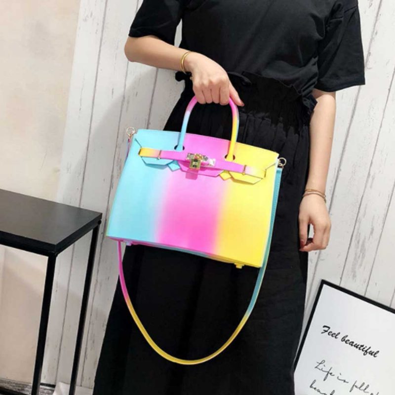 Farebná Kontrastná Dámska Módna Želé Taška Rainbow Color Matná Pvc Plážová Kabelka Tote Bag