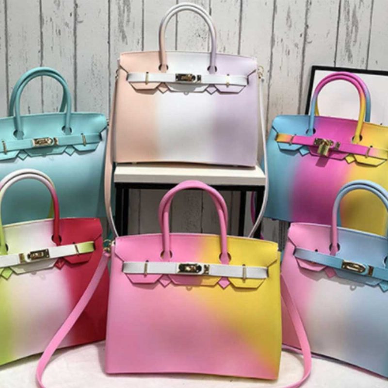 Farebná Kontrastná Dámska Módna Želé Taška Rainbow Color Matná Pvc Plážová Kabelka Tote Bag