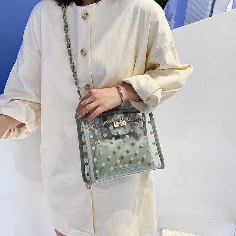 Jelly Transparent Packet Day Pearl Lock Chain Bag Nová Fresh Tote Bag Taška Cez Rameno