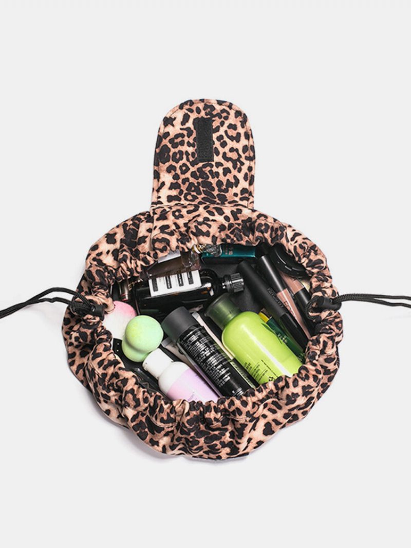 Leopard Print Lazy Makeup Bag Prenosná Cestovná Úložná Taška Veľkokapacitná So Šnúrkou