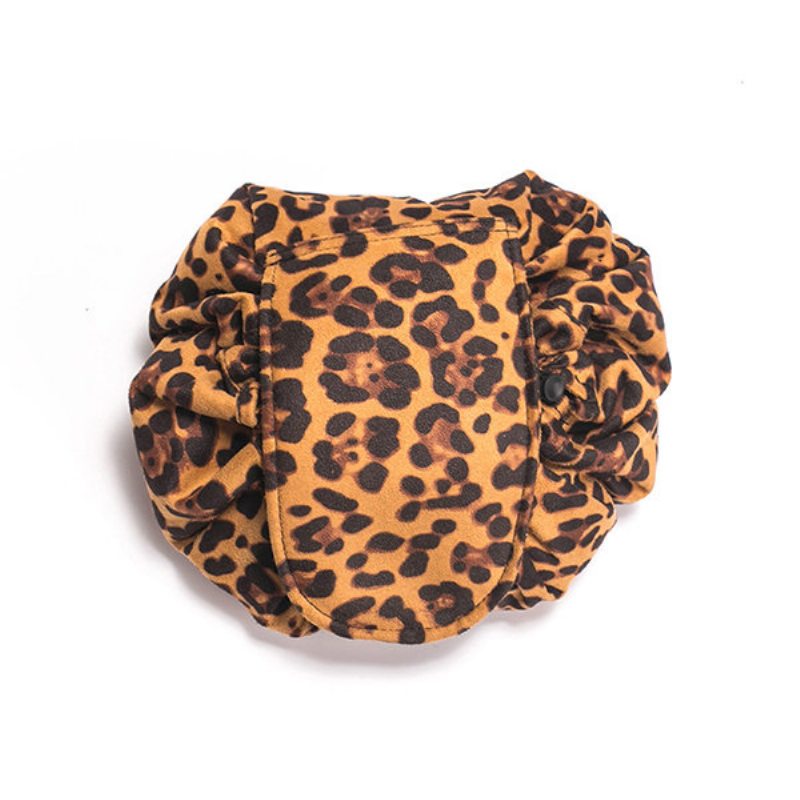 Leopard Print Lazy Makeup Bag Prenosná Cestovná Úložná Taška Veľkokapacitná So Šnúrkou