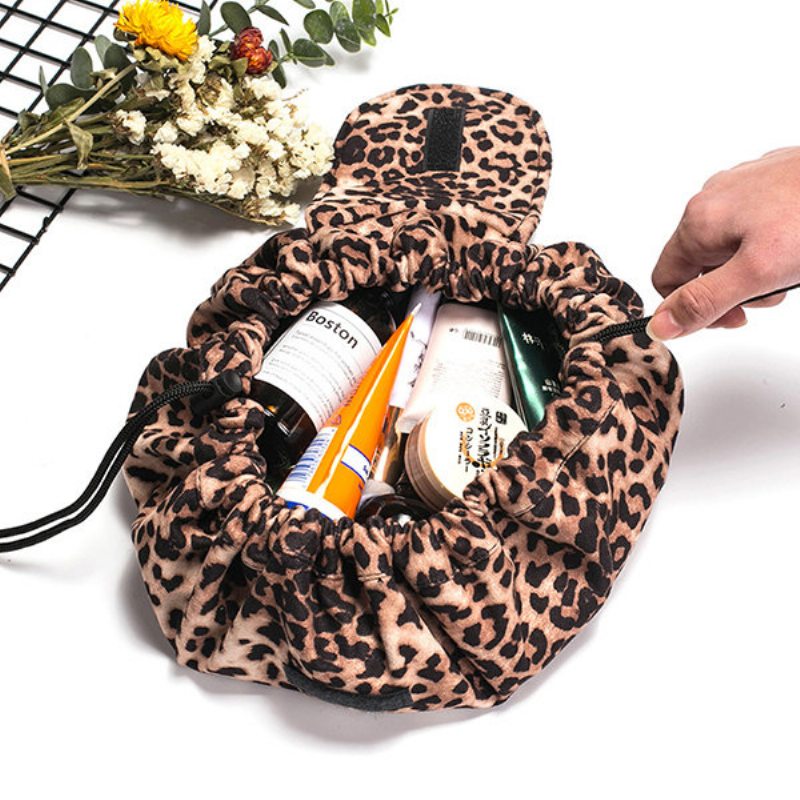 Leopard Print Lazy Makeup Bag Prenosná Cestovná Úložná Taška Veľkokapacitná So Šnúrkou