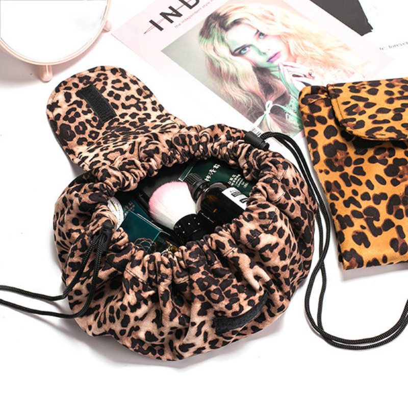 Leopard Print Lazy Makeup Bag Prenosná Cestovná Úložná Taška Veľkokapacitná So Šnúrkou