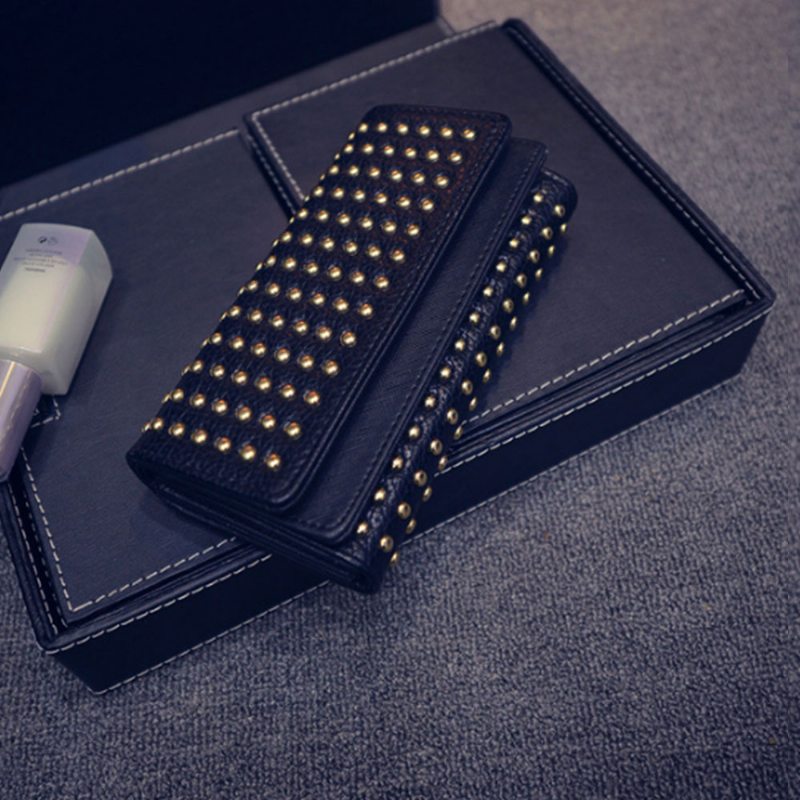 Long Double Cover Clutch New Fashion Women Peňaženka European And American Pop Pun Style Rivet Handbag