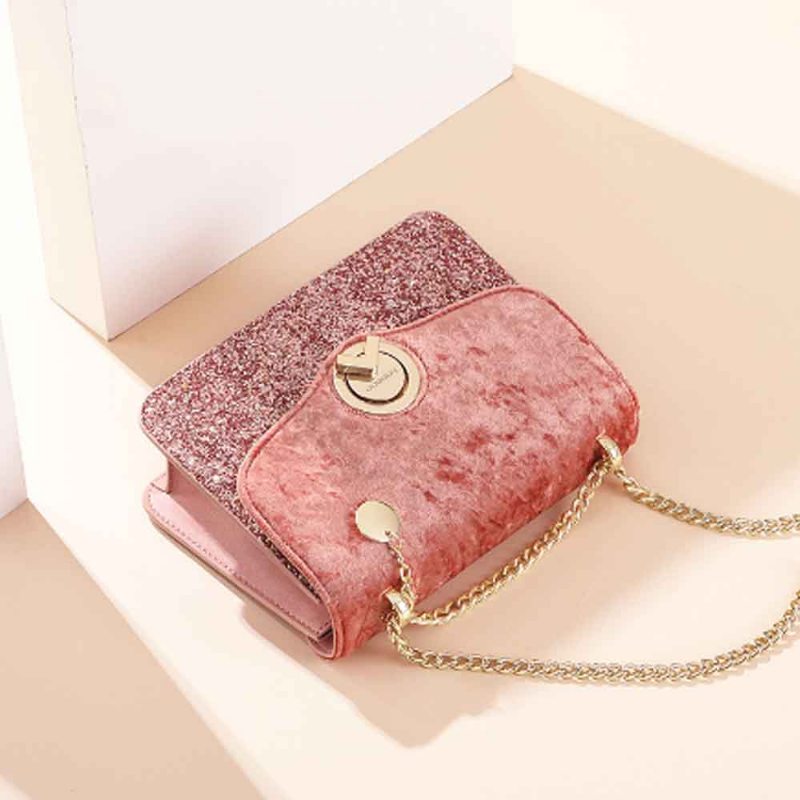 Malá Štvorcová Taška Velvet Chain Módna Všestranná Cez Rameno S Efektnou Crossbody Taškou S Okrúhlym Plátom