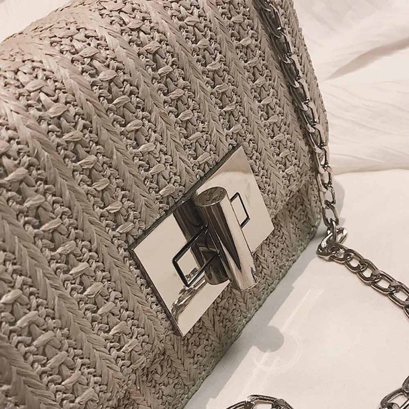 Móda All-match Straw Weaving Dámska Crossbody Taška Cez Rameno Malá Pletená Kabelka Satchel Messenger Nákupná