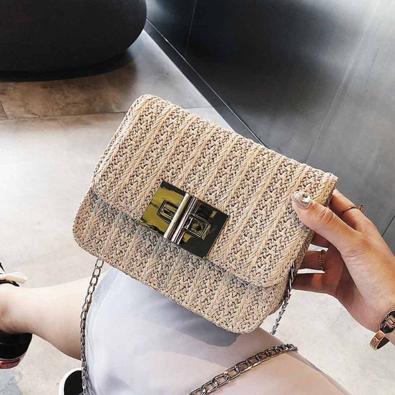 Móda All-match Straw Weaving Dámska Crossbody Taška Cez Rameno Malá Pletená Kabelka Satchel Messenger Nákupná