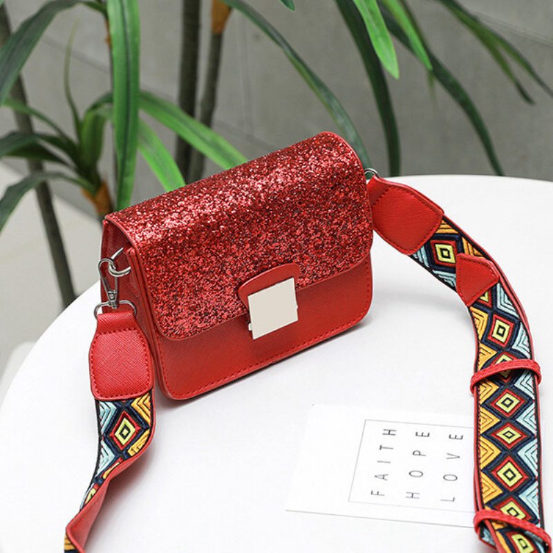 Women Personality Square Bag Sequin Crossbody Taška Široká Cez Rameno