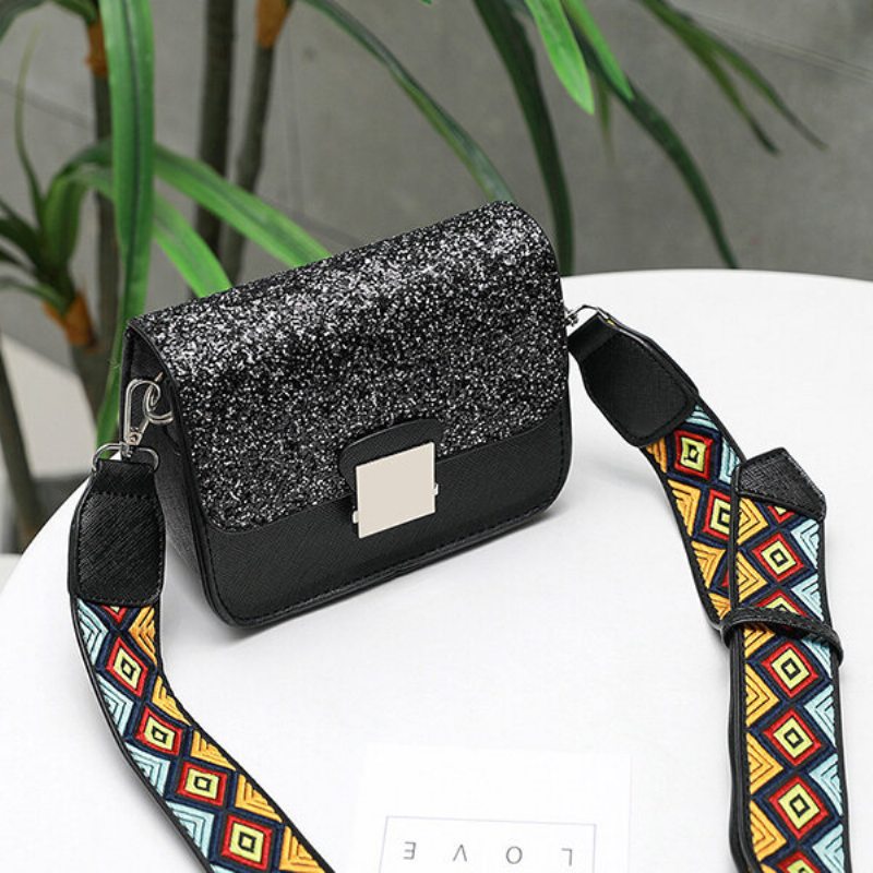 Women Personality Square Bag Sequin Crossbody Taška Široká Cez Rameno