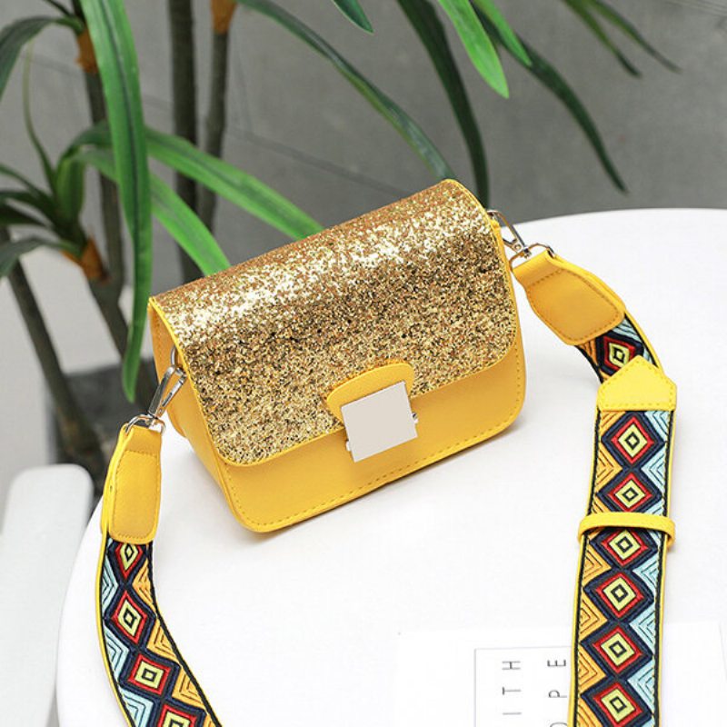 Women Personality Square Bag Sequin Crossbody Taška Široká Cez Rameno