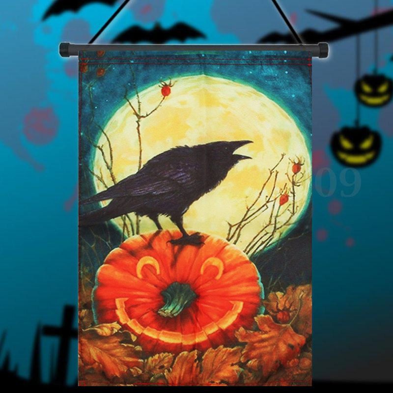 Cawwed Garden Flag Halloween Bats Full Moon Crows