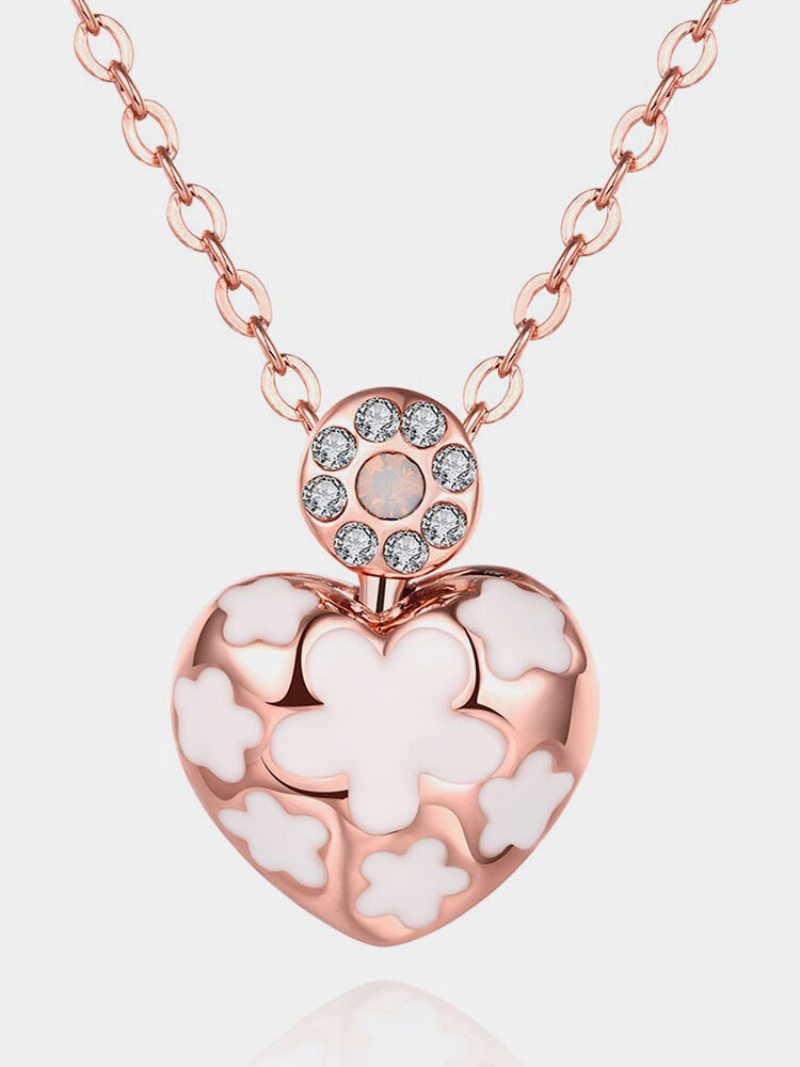 Sladký Luxusný Náhrdelník Heart Flower Oil Drip Kamienkový