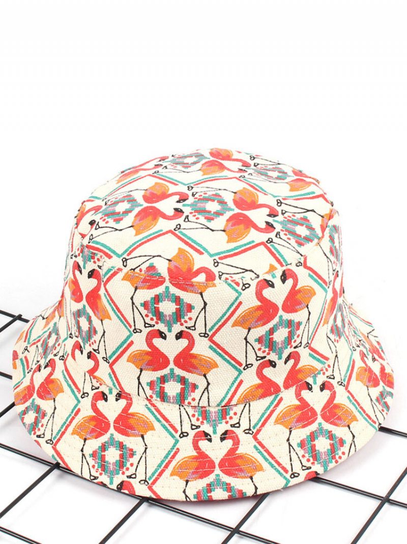 Women Print Flamingo Canvas Bucket Klobúk Vonkajší Slnečník Fisherman Cap