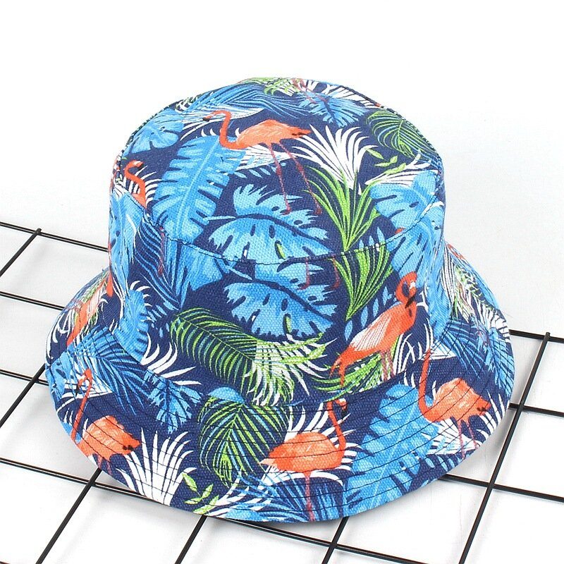 Women Print Flamingo Canvas Bucket Klobúk Vonkajší Slnečník Fisherman Cap