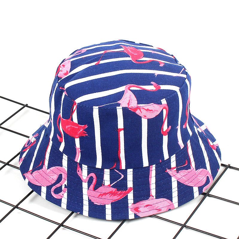 Women Print Flamingo Canvas Bucket Klobúk Vonkajší Slnečník Fisherman Cap